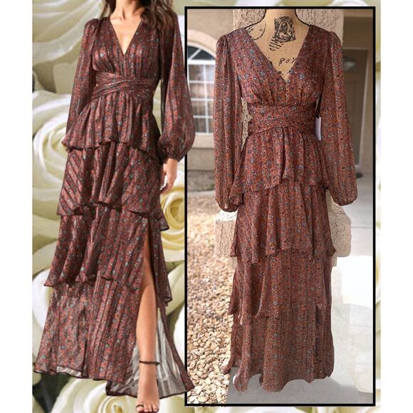 Astr Rust Floral Maxi Dress - Picture 3 of 9